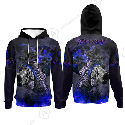Customized Darts Team Uniform Shirt Darts Cowboy Skeleton Gunslinger Multicolor, Personalized Name Darts Shirt