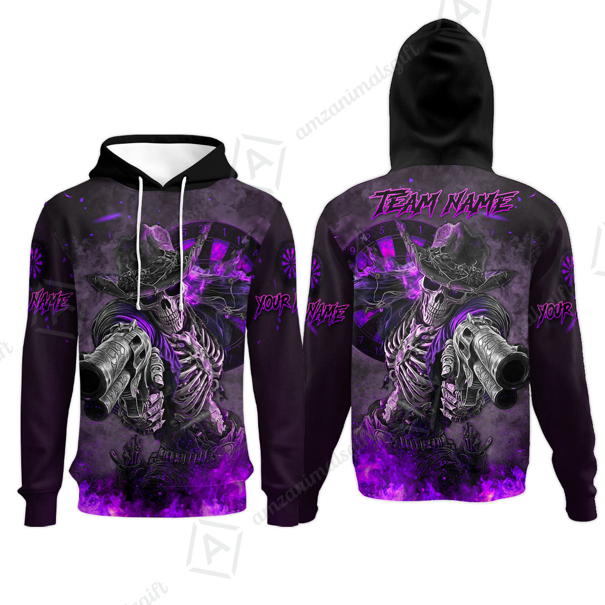 Customized Darts Team Uniform Shirt Darts Cowboy Skeleton Gunslinger Multicolor, Personalized Name Darts Shirt