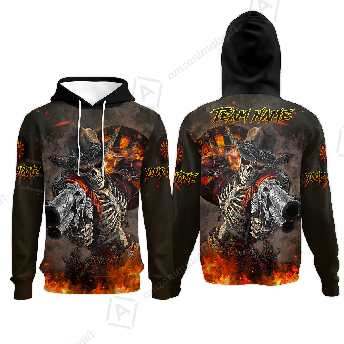 Customized Darts Team Uniform Shirt Darts Cowboy Skeleton Gunslinger Multicolor, Personalized Name Darts Shirt