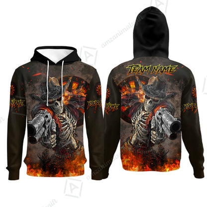 Customized Darts Team Uniform Shirt Darts Cowboy Skeleton Gunslinger Multicolor, Personalized Name Darts Shirt
