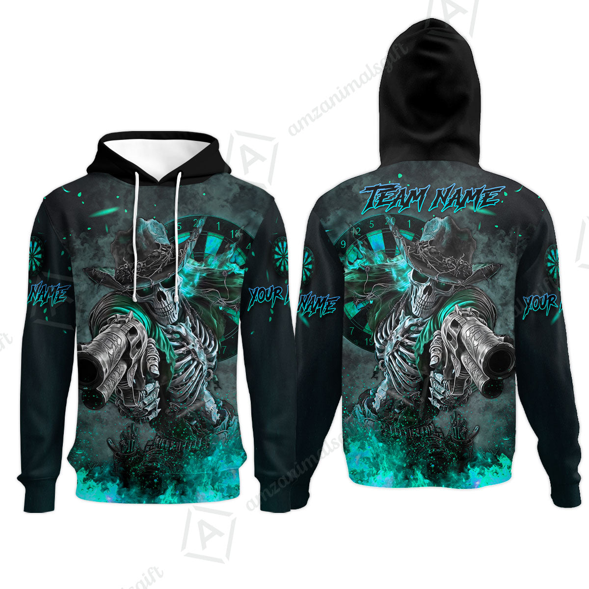 Customized Darts Team Uniform Shirt Darts Cowboy Skeleton Gunslinger Multicolor, Personalized Name Darts Shirt