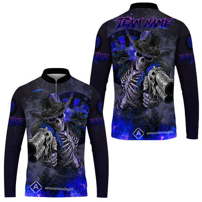 Customized Darts Team Uniform Shirt Darts Cowboy Skeleton Gunslinger Multicolor, Personalized Name Darts Shirt