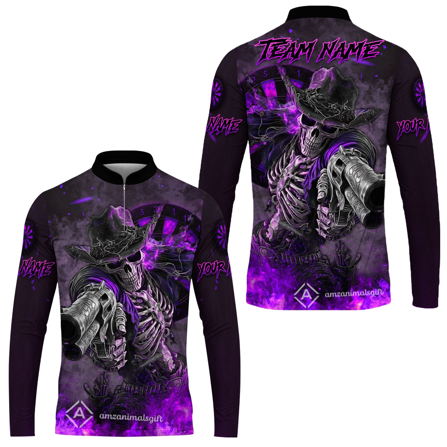 Customized Darts Team Uniform Shirt Darts Cowboy Skeleton Gunslinger Multicolor, Personalized Name Darts Shirt