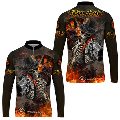 Customized Darts Team Uniform Shirt Darts Cowboy Skeleton Gunslinger Multicolor, Personalized Name Darts Shirt