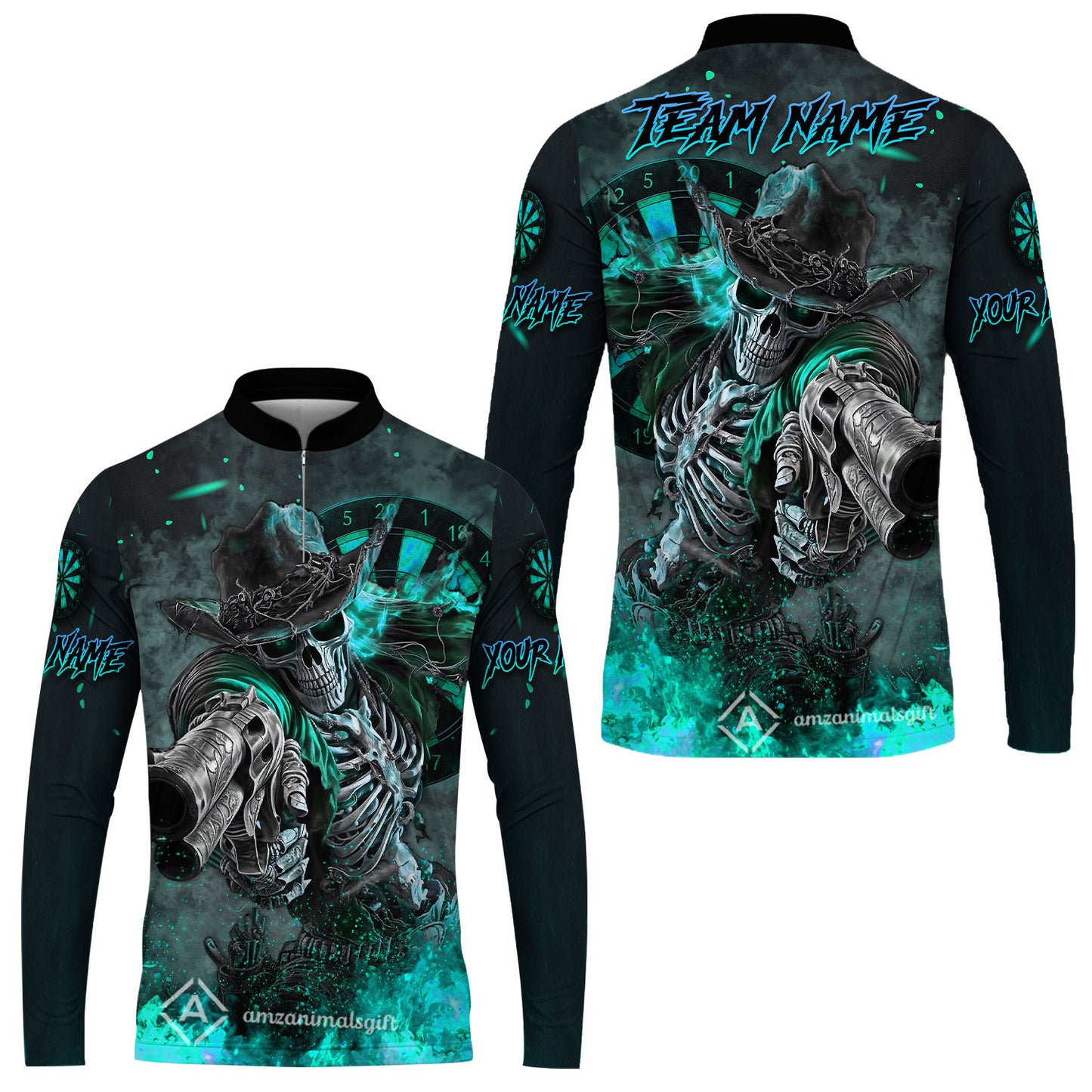 Customized Darts Team Uniform Shirt Darts Cowboy Skeleton Gunslinger Multicolor, Personalized Name Darts Shirt
