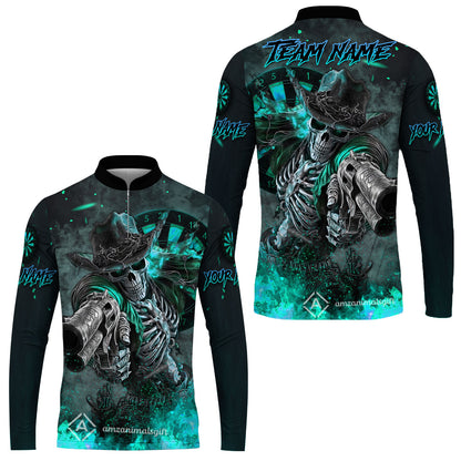 Customized Darts Team Uniform Shirt Darts Cowboy Skeleton Gunslinger Multicolor, Personalized Name Darts Shirt