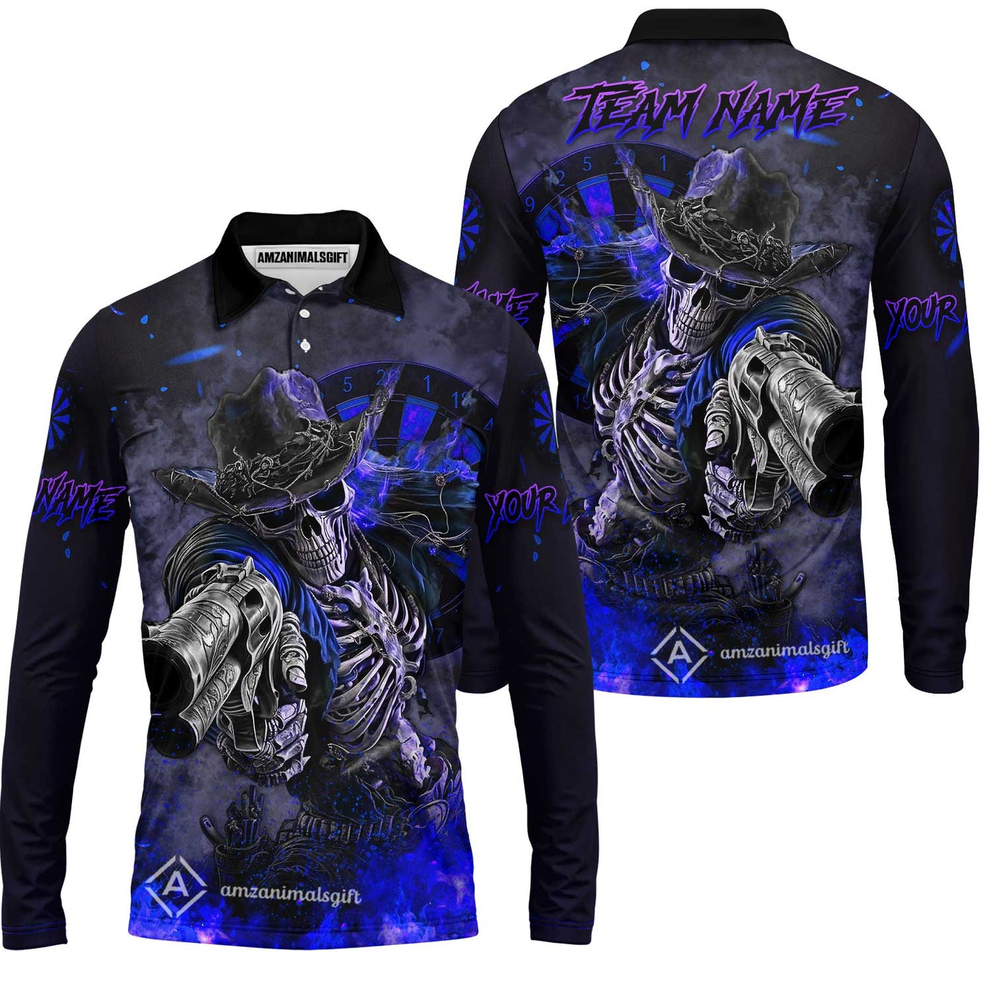 Customized Darts Team Uniform Shirt Darts Cowboy Skeleton Gunslinger Multicolor, Personalized Name Darts Shirt