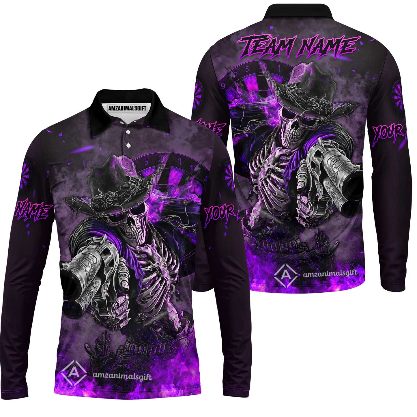 Customized Darts Team Uniform Shirt Darts Cowboy Skeleton Gunslinger Multicolor, Personalized Name Darts Shirt