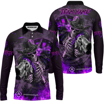 Customized Darts Team Uniform Shirt Darts Cowboy Skeleton Gunslinger Multicolor, Personalized Name Darts Shirt