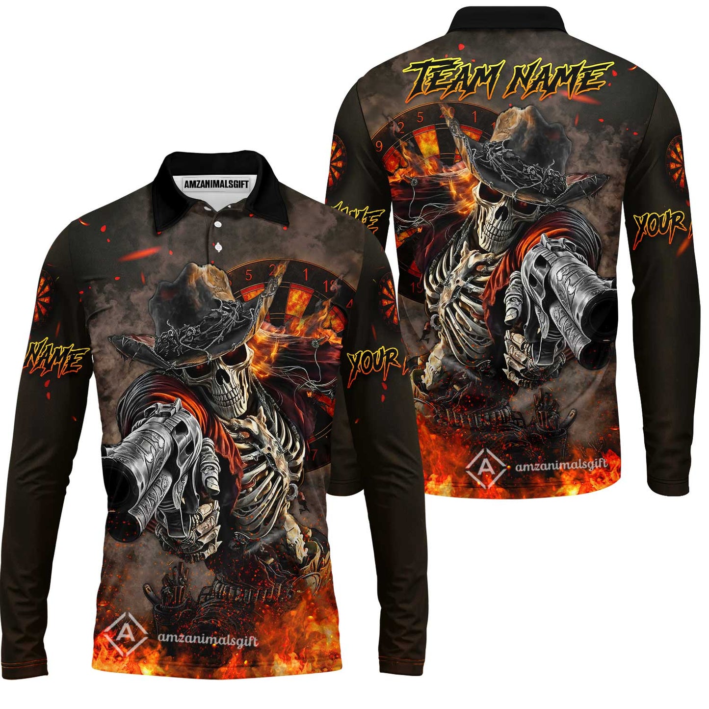 Customized Darts Team Uniform Shirt Darts Cowboy Skeleton Gunslinger Multicolor, Personalized Name Darts Shirt