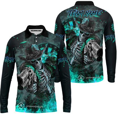 Customized Darts Team Uniform Shirt Darts Cowboy Skeleton Gunslinger Multicolor, Personalized Name Darts Shirt