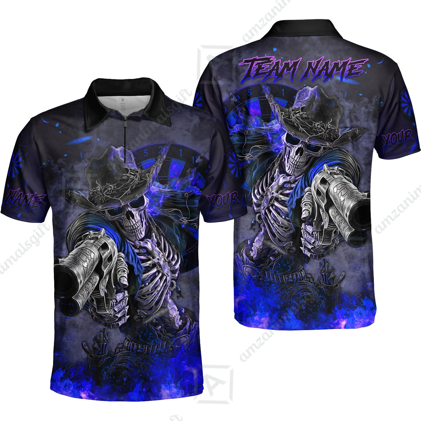 Customized Darts Team Uniform Shirt Darts Cowboy Skeleton Gunslinger Multicolor, Personalized Name Darts Shirt