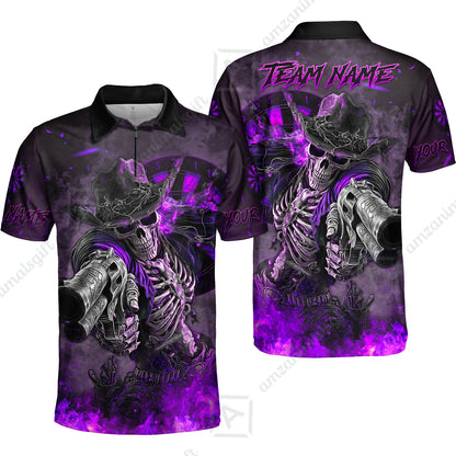 Customized Darts Team Uniform Shirt Darts Cowboy Skeleton Gunslinger Multicolor, Personalized Name Darts Shirt