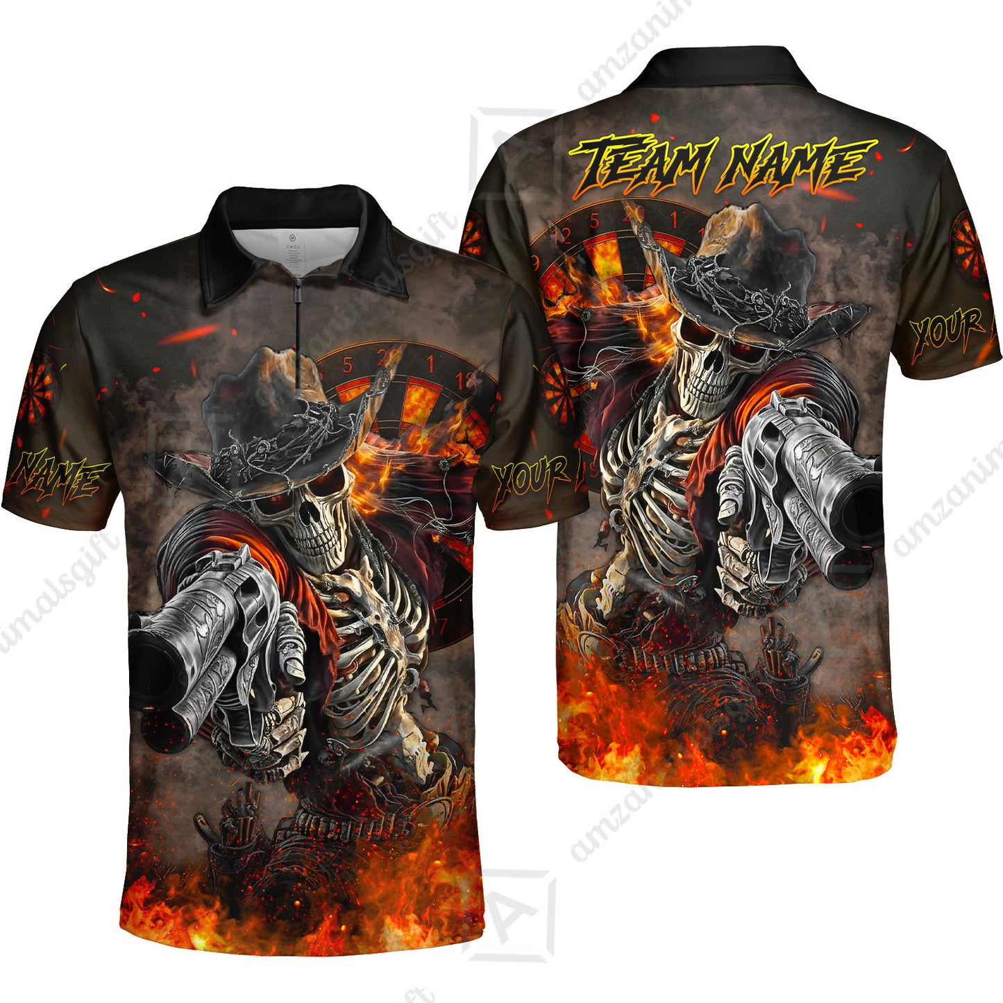 Customized Darts Team Uniform Shirt Darts Cowboy Skeleton Gunslinger Multicolor, Personalized Name Darts Shirt