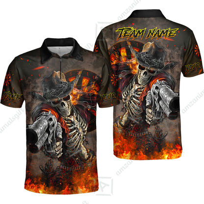 Customized Darts Team Uniform Shirt Darts Cowboy Skeleton Gunslinger Multicolor, Personalized Name Darts Shirt