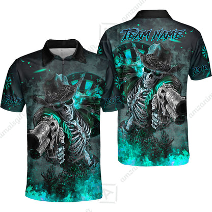 Customized Darts Team Uniform Shirt Darts Cowboy Skeleton Gunslinger Multicolor, Personalized Name Darts Shirt