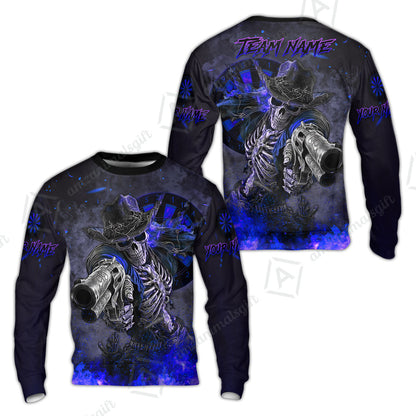 Customized Darts Team Uniform Shirt Darts Cowboy Skeleton Gunslinger Multicolor, Personalized Name Darts Shirt