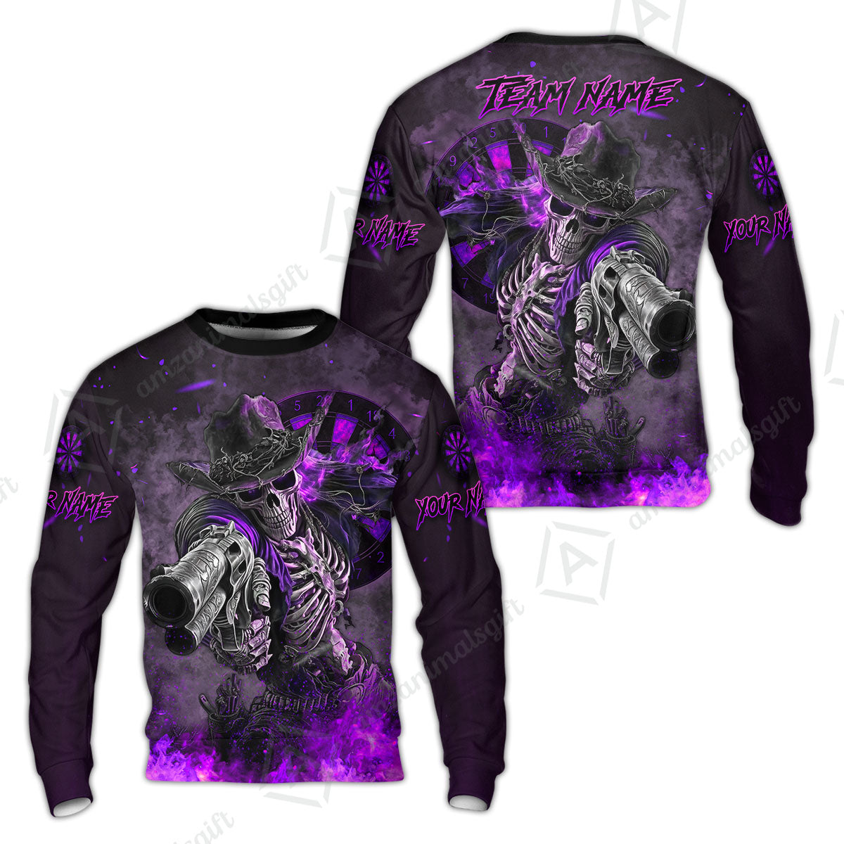 Customized Darts Team Uniform Shirt Darts Cowboy Skeleton Gunslinger Multicolor, Personalized Name Darts Shirt