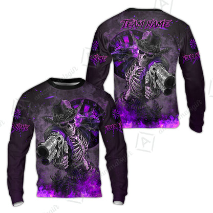 Customized Darts Team Uniform Shirt Darts Cowboy Skeleton Gunslinger Multicolor, Personalized Name Darts Shirt
