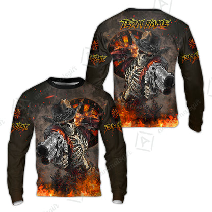 Customized Darts Team Uniform Shirt Darts Cowboy Skeleton Gunslinger Multicolor, Personalized Name Darts Shirt