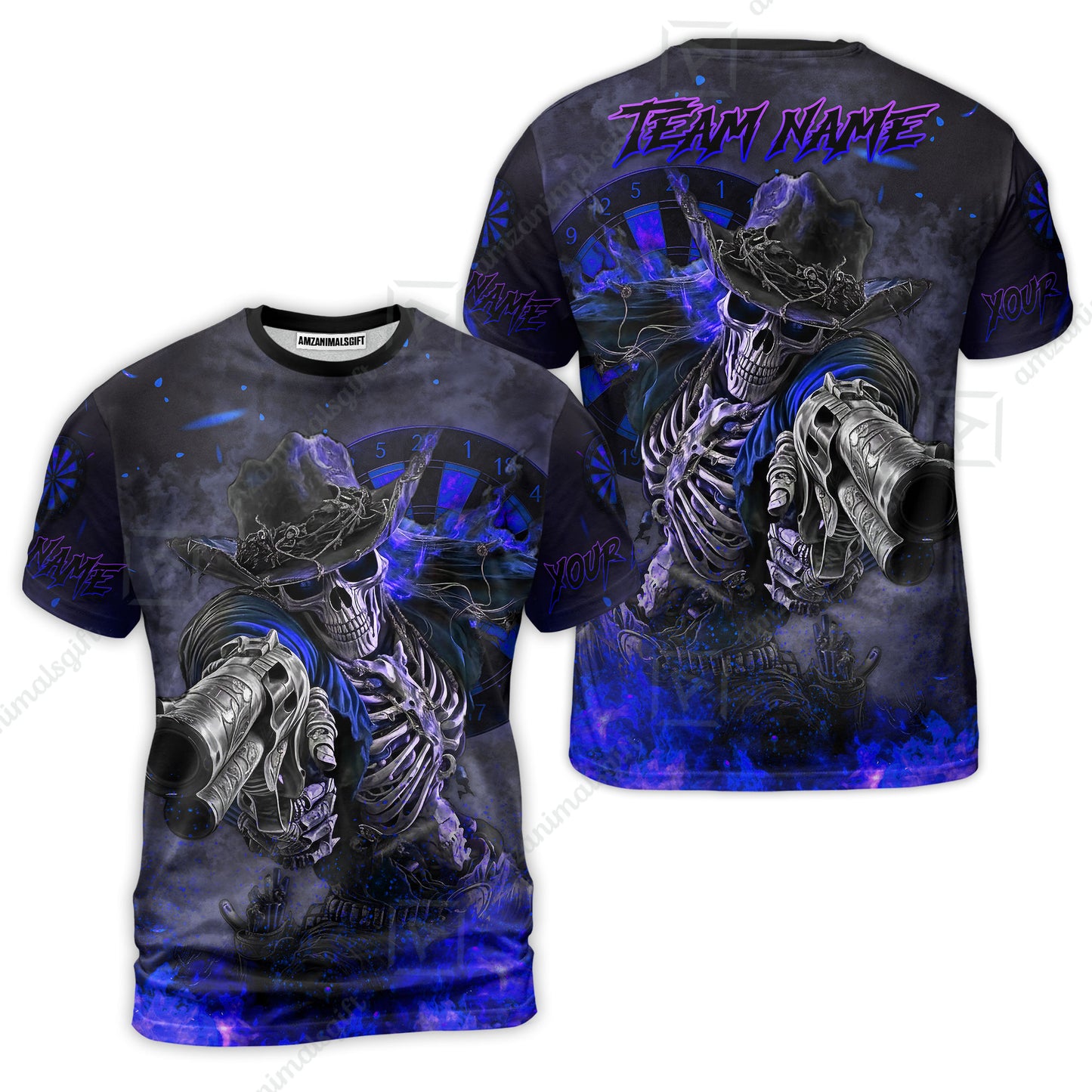 Customized Darts Team Uniform Shirt Darts Cowboy Skeleton Gunslinger Multicolor, Personalized Name Darts Shirt
