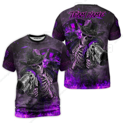 Customized Darts Team Uniform Shirt Darts Cowboy Skeleton Gunslinger Multicolor, Personalized Name Darts Shirt