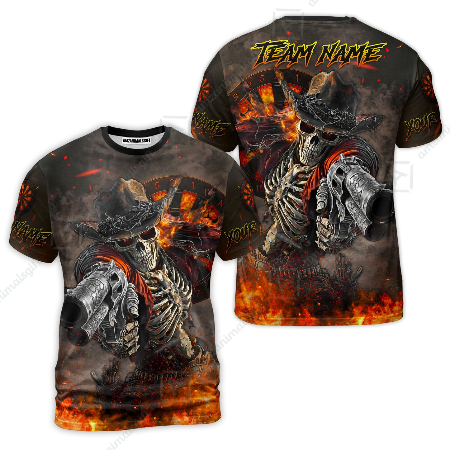 Customized Darts Team Uniform Shirt Darts Cowboy Skeleton Gunslinger Multicolor, Personalized Name Darts Shirt