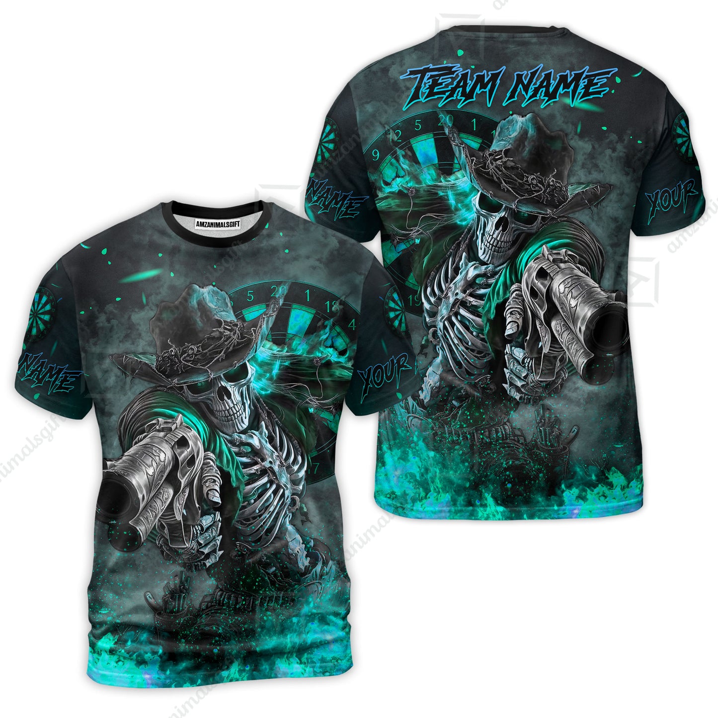 Customized Darts Team Uniform Shirt Darts Cowboy Skeleton Gunslinger Multicolor, Personalized Name Darts Shirt