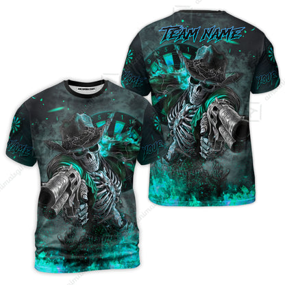 Customized Darts Team Uniform Shirt Darts Cowboy Skeleton Gunslinger Multicolor, Personalized Name Darts Shirt