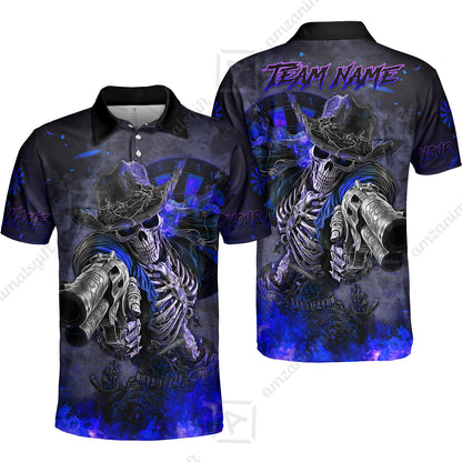 Customized Darts Team Uniform Shirt Darts Cowboy Skeleton Gunslinger Multicolor, Personalized Name Darts Shirt