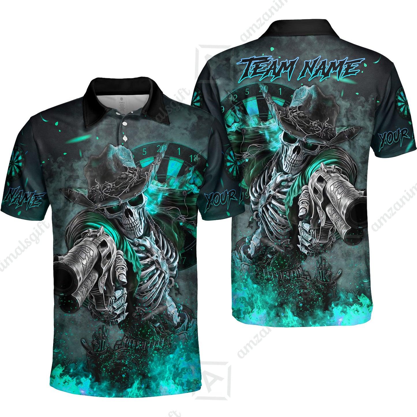 Customized Darts Team Uniform Shirt Darts Cowboy Skeleton Gunslinger Multicolor, Personalized Name Darts Shirt