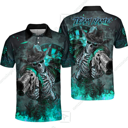Customized Darts Team Uniform Shirt Darts Cowboy Skeleton Gunslinger Multicolor, Personalized Name Darts Shirt