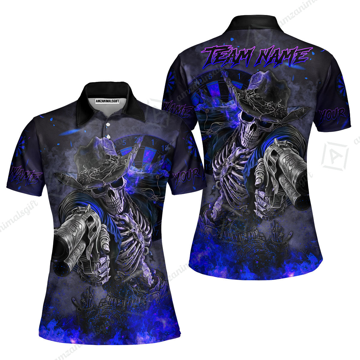 Customized Darts Team Uniform Shirt Darts Cowboy Skeleton Gunslinger Multicolor, Personalized Name Darts Shirt