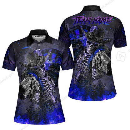 Customized Darts Team Uniform Shirt Darts Cowboy Skeleton Gunslinger Multicolor, Personalized Name Darts Shirt