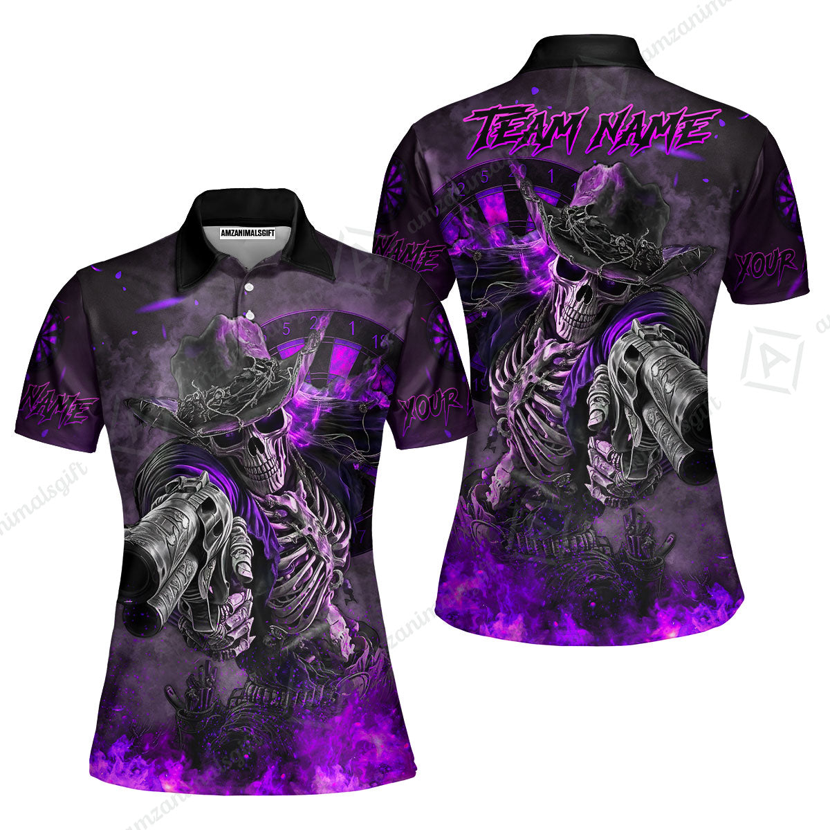 Customized Darts Team Uniform Shirt Darts Cowboy Skeleton Gunslinger Multicolor, Personalized Name Darts Shirt