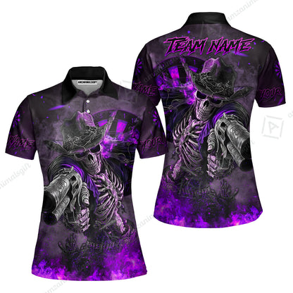 Customized Darts Team Uniform Shirt Darts Cowboy Skeleton Gunslinger Multicolor, Personalized Name Darts Shirt