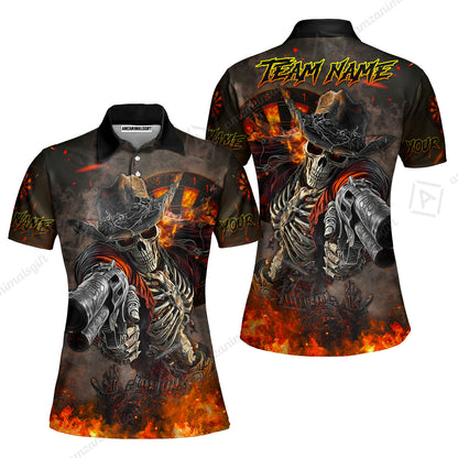 Customized Darts Team Uniform Shirt Darts Cowboy Skeleton Gunslinger Multicolor, Personalized Name Darts Shirt