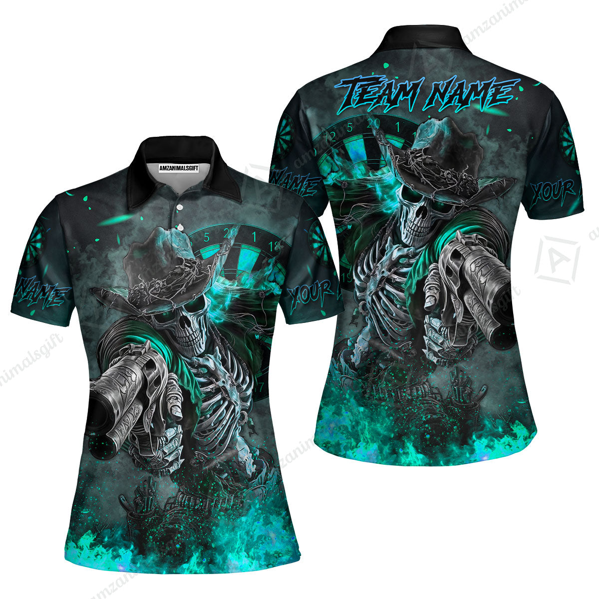 Customized Darts Team Uniform Shirt Darts Cowboy Skeleton Gunslinger Multicolor, Personalized Name Darts Shirt