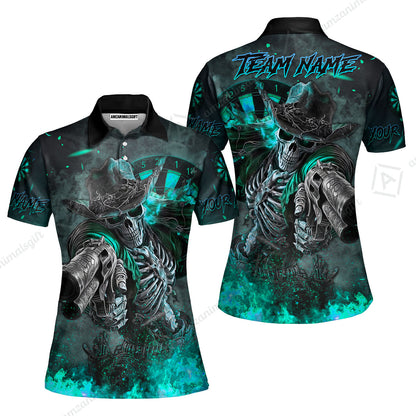 Customized Darts Team Uniform Shirt Darts Cowboy Skeleton Gunslinger Multicolor, Personalized Name Darts Shirt