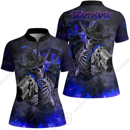 Customized Darts Team Uniform Shirt Darts Cowboy Skeleton Gunslinger Multicolor, Personalized Name Darts Shirt
