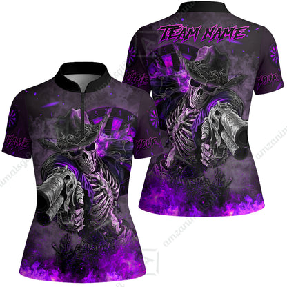 Customized Darts Team Uniform Shirt Darts Cowboy Skeleton Gunslinger Multicolor, Personalized Name Darts Shirt
