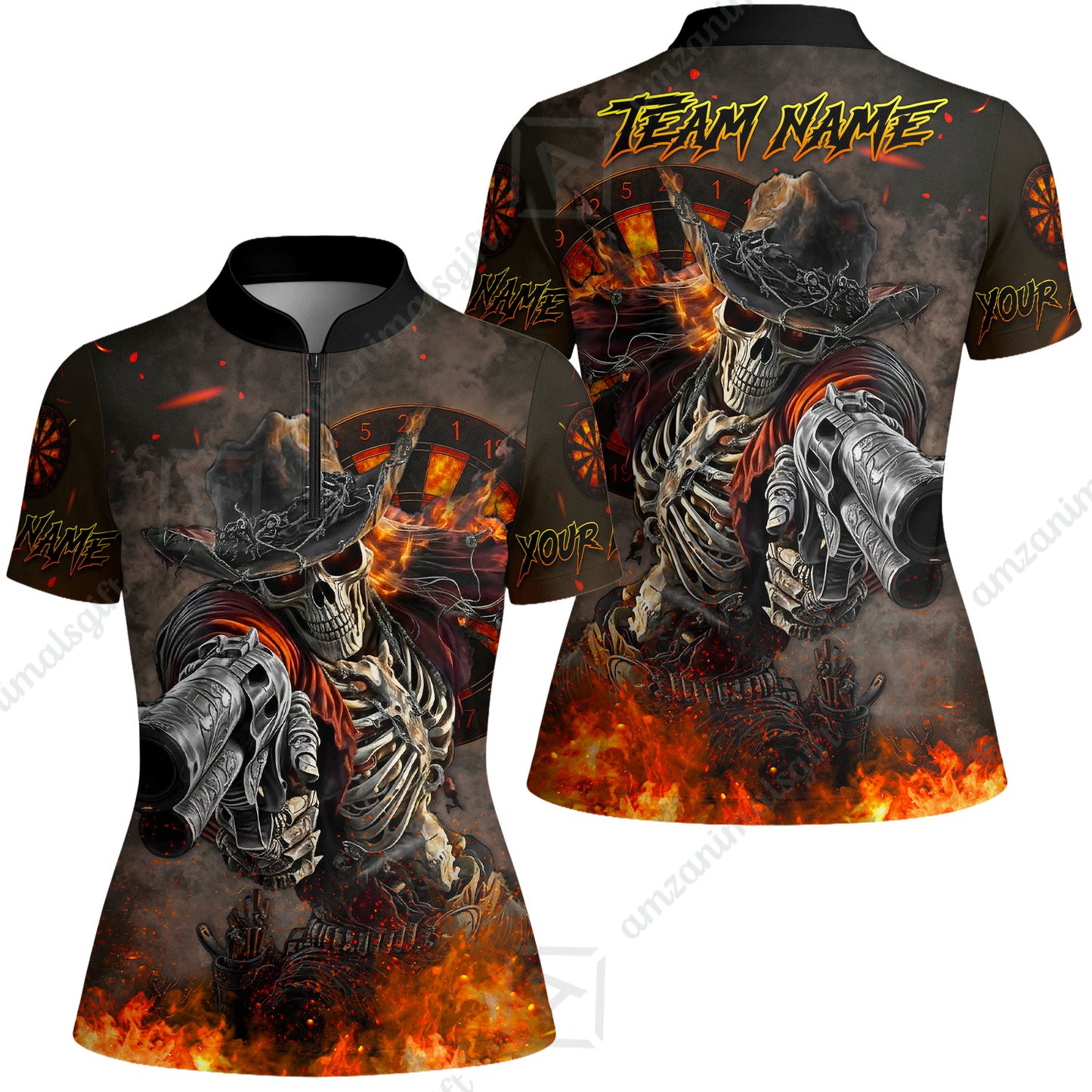 Customized Darts Team Uniform Shirt Darts Cowboy Skeleton Gunslinger Multicolor, Personalized Name Darts Shirt