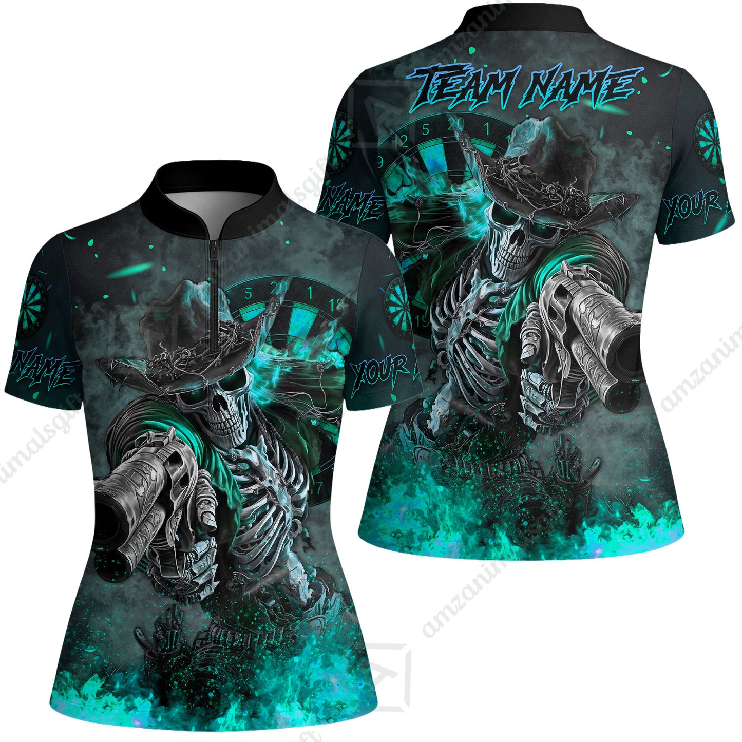 Customized Darts Team Uniform Shirt Darts Cowboy Skeleton Gunslinger Multicolor, Personalized Name Darts Shirt