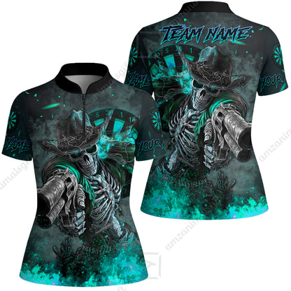 Customized Darts Team Uniform Shirt Darts Cowboy Skeleton Gunslinger Multicolor, Personalized Name Darts Shirt