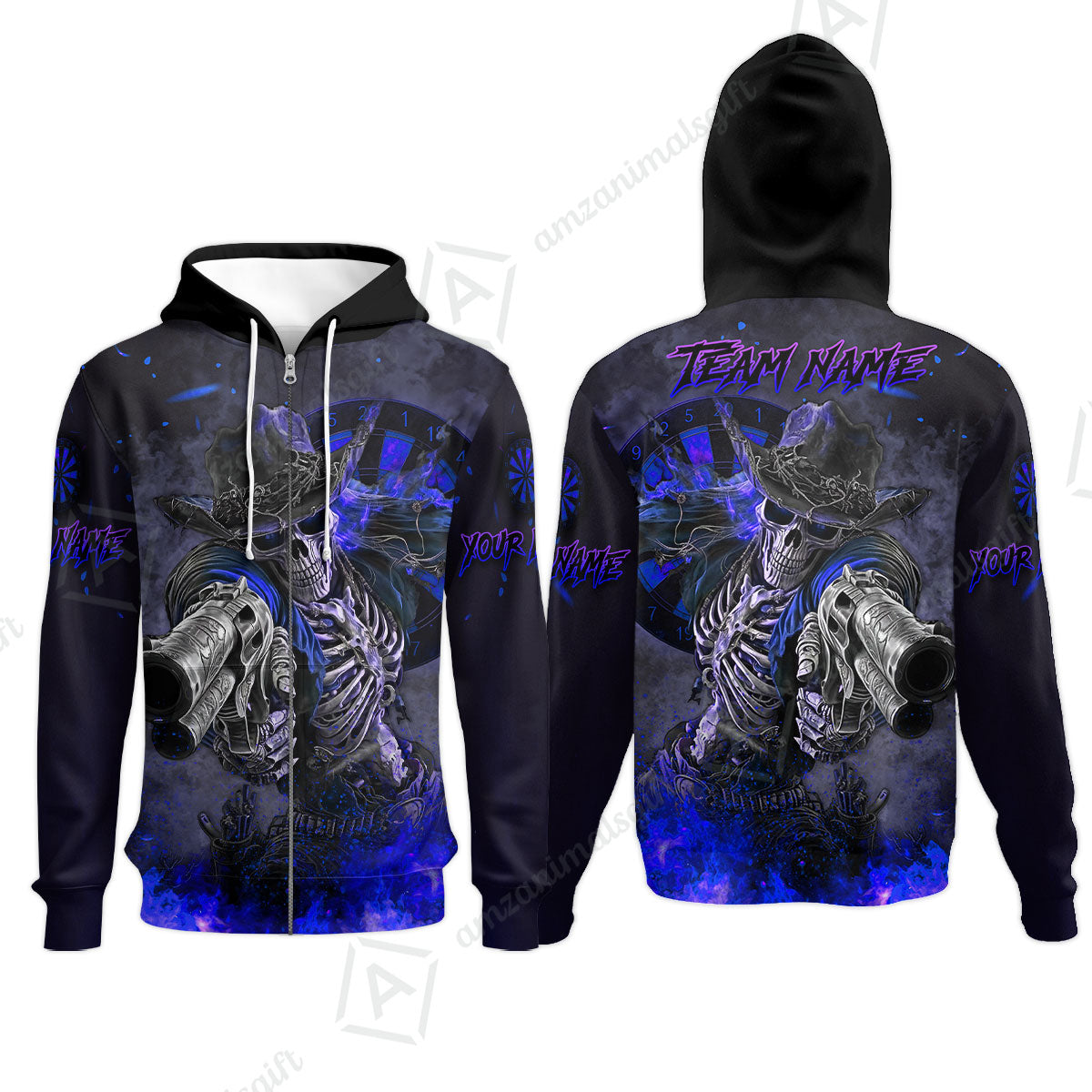 Customized Darts Team Uniform Shirt Darts Cowboy Skeleton Gunslinger Multicolor, Personalized Name Darts Shirt