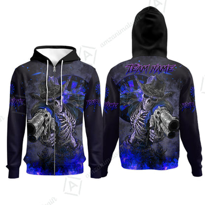 Customized Darts Team Uniform Shirt Darts Cowboy Skeleton Gunslinger Multicolor, Personalized Name Darts Shirt