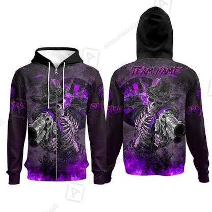 Customized Darts Team Uniform Shirt Darts Cowboy Skeleton Gunslinger Multicolor, Personalized Name Darts Shirt