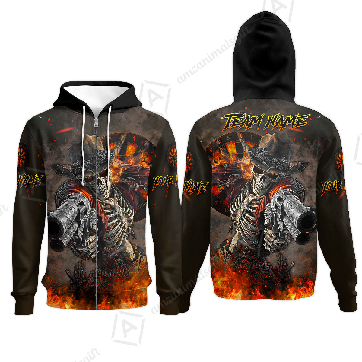 Customized Darts Team Uniform Shirt Darts Cowboy Skeleton Gunslinger Multicolor, Personalized Name Darts Shirt