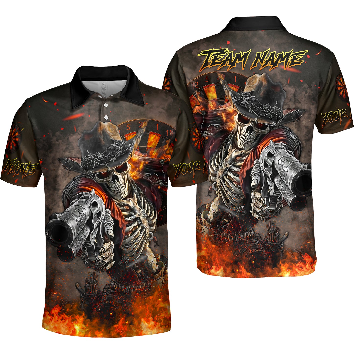 Customized Darts Team Uniform Shirt Darts Cowboy Skeleton Gunslinger Multicolor, Personalized Name Darts Shirt