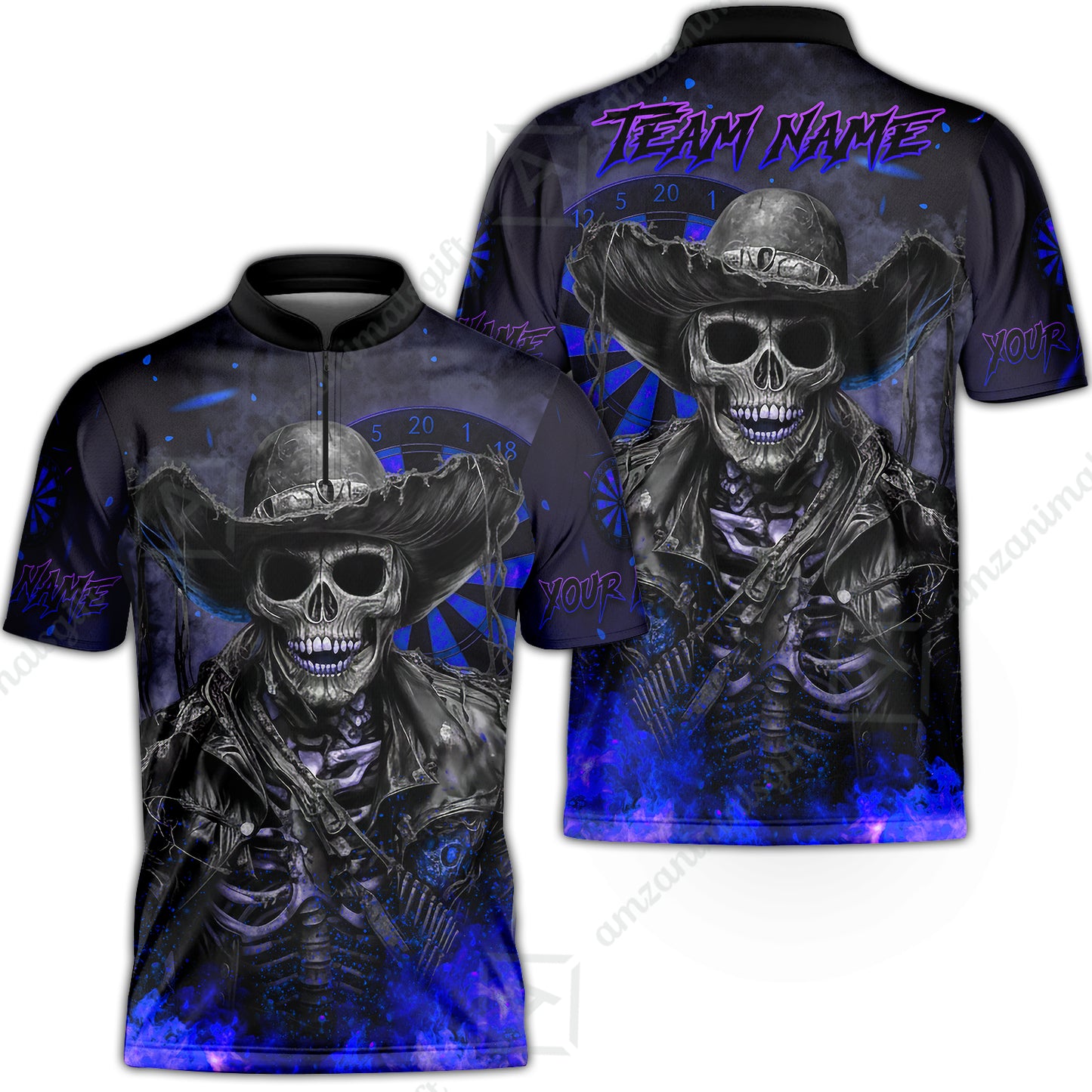 Customized Darts Team Uniform Shirt Darts Cowboy Skeleton Multicolor, Personalized Name And Team Name Darts Shirt